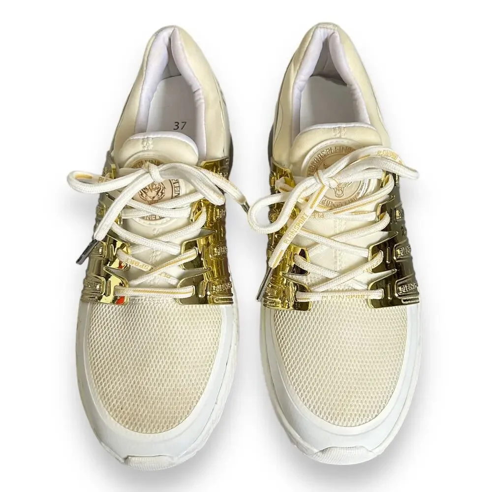 Plein Sport Gold Metallic Lace Up Shoes White Size 37/7 - Picture 5 of 16